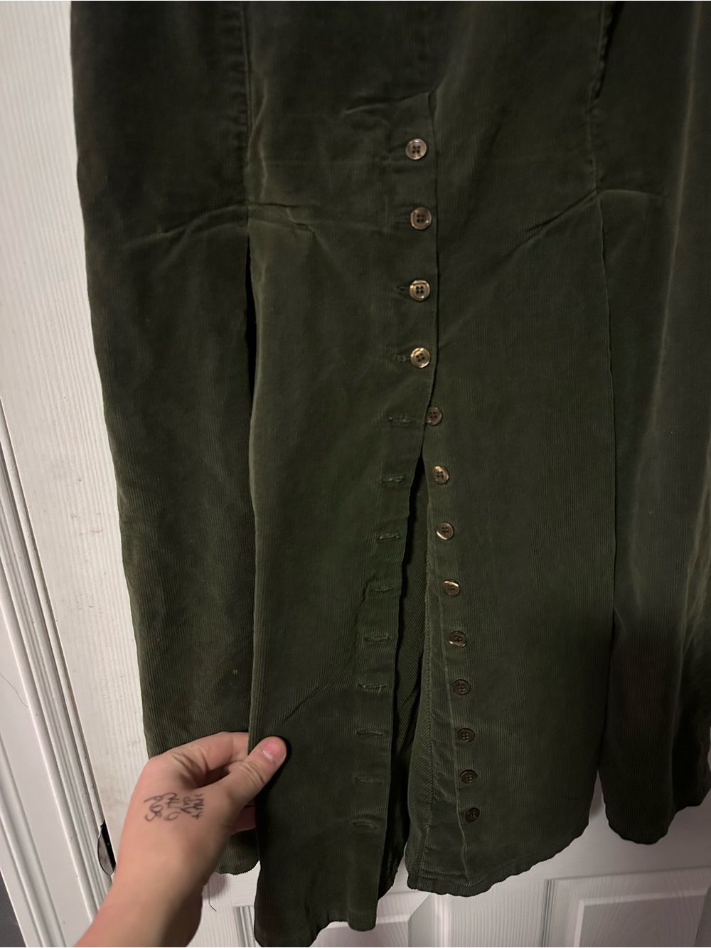 Vintage Together Olive Green Corduroy Button-Front Midi Skirt - Picture 3 of 6
